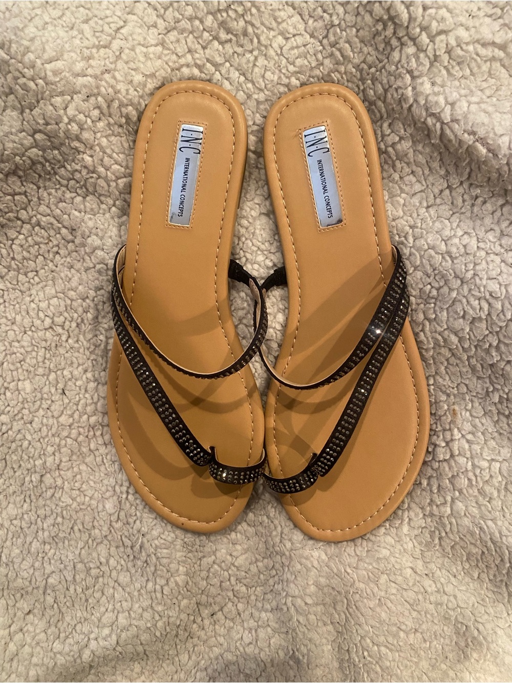 INC International Concepts Black Sandals with Black Embellished Straps